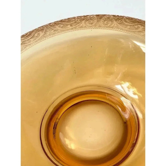 Rolled Edge Lotus Etched Vintage Glass Console Bowl | Depression Glass - Picture 7 of 9